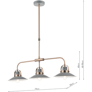 Liden 3 Light Bar Pendant Matt Grey and Polished Copper