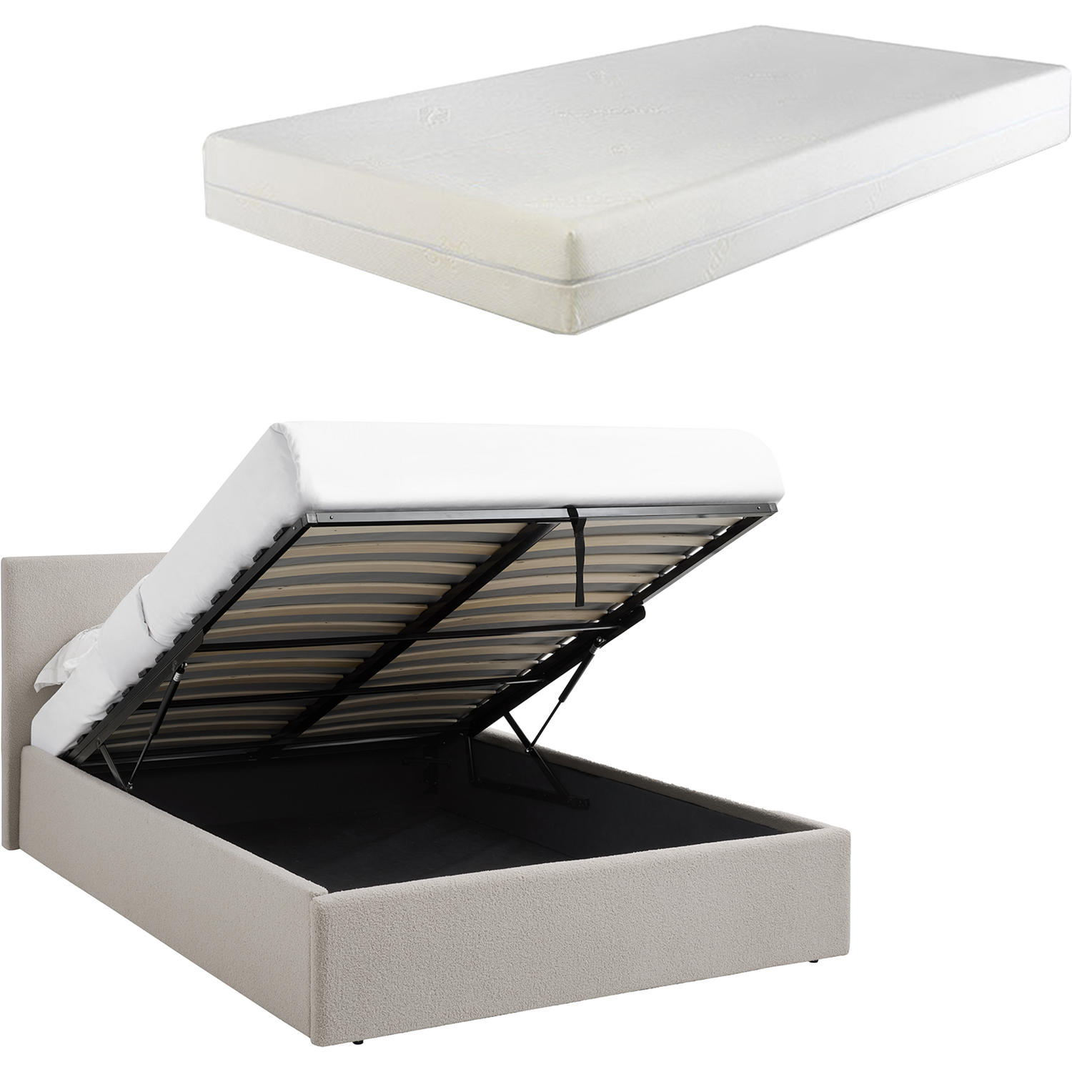 Teddy Boucle 4Ft6 Double Ottoman Gas Lift Storage Bed Boucle Beige Fabric Frame - Boucle Beige