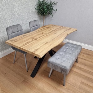 Dining Set with 2  greyTufted Velvet Chairs and  Velvet Bench