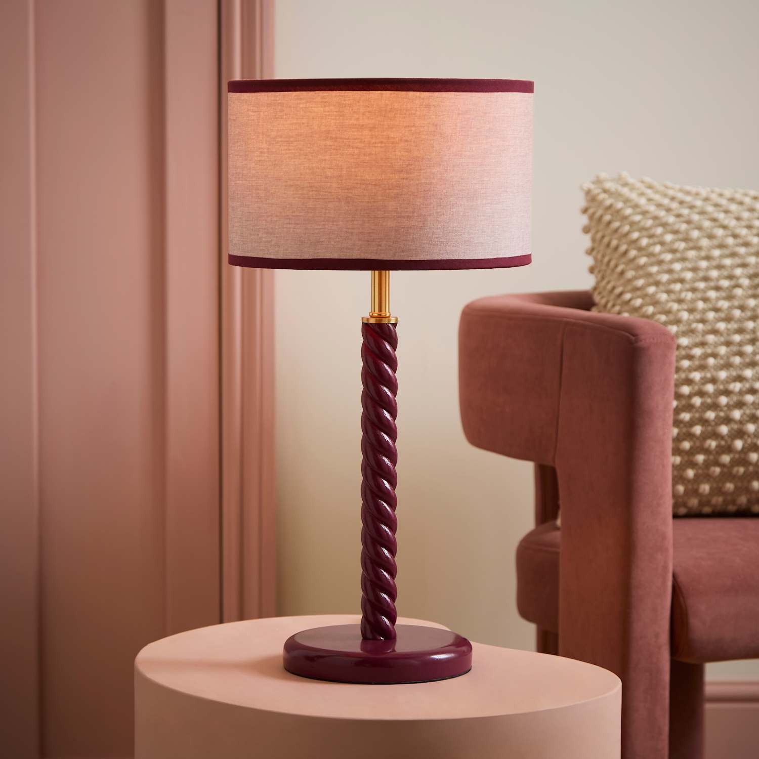 Valuelights Amara Pink Twist Table Lamp - Kiara Colour Match Shade - Pink