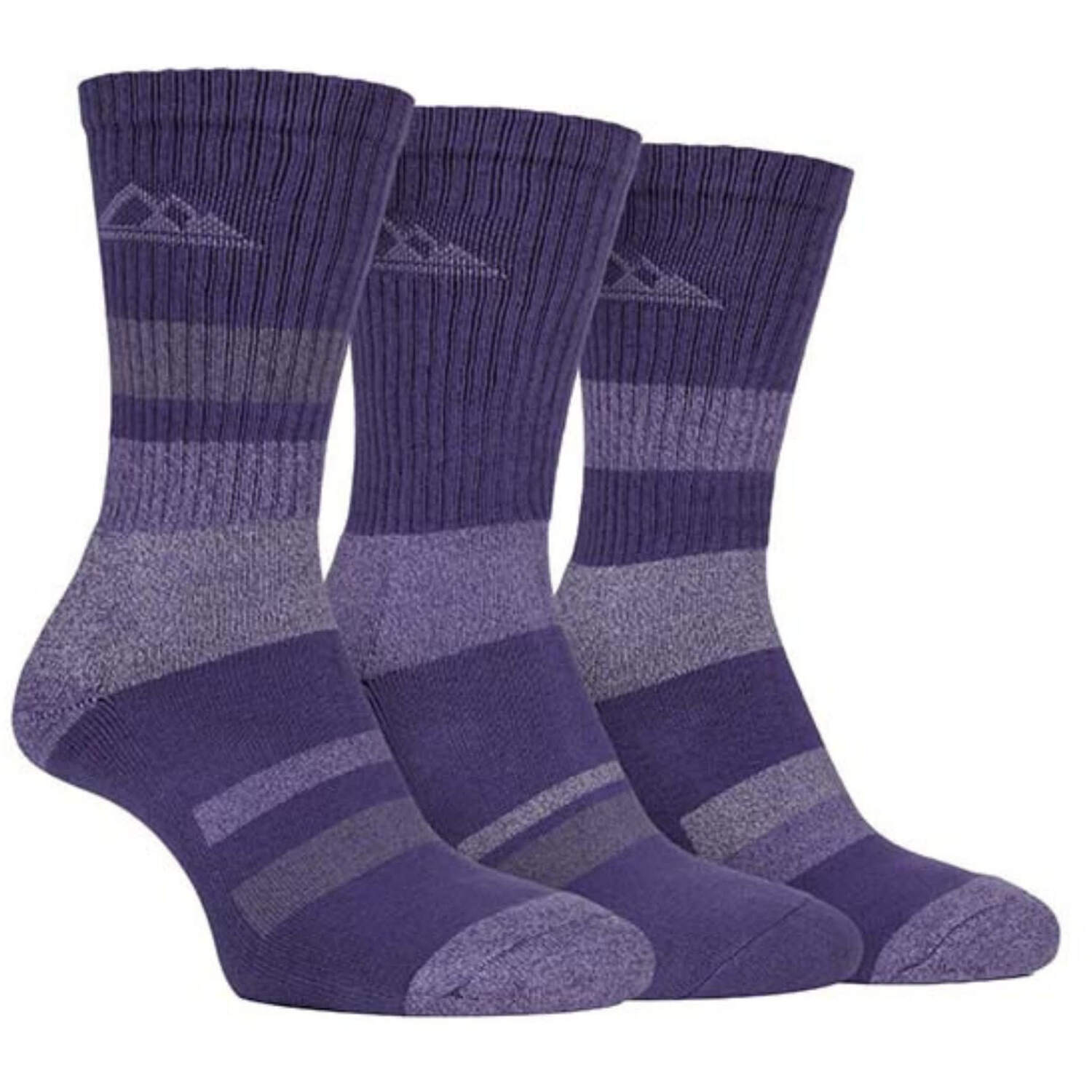 Storm Bloc Womens 3 Pairs Ladies Anti Blister Cotton Hiking Socks with Padded Sole - Purple - Size UK 4-6.5