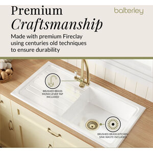 Traditional Fireclay Kitchen Bundle 1 Bowl Sink, Drainer with Waste, Mono