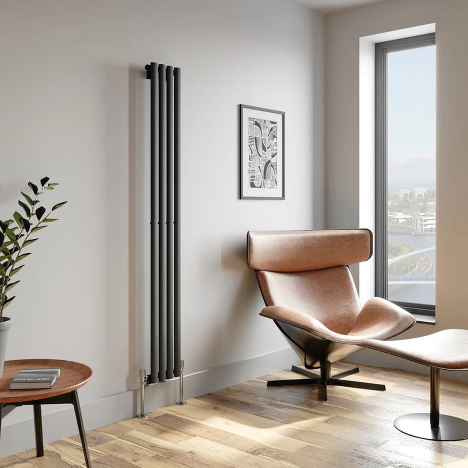 Temprazo Vertical Oval Tube Double Panel Designer Radiator - 1600 X 360Mm Anthracite - Grey / 240Mm / 1800Mm / 55Mm