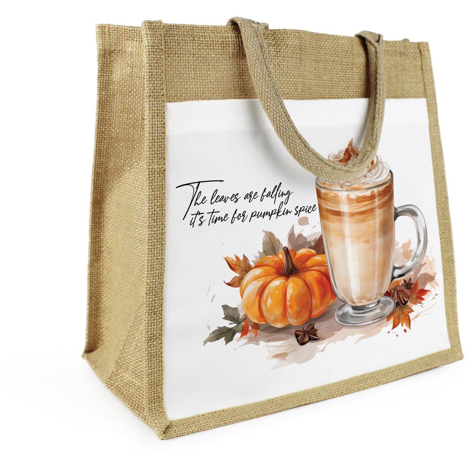 Pumpkin Spice Jute Shopping Bag - Autumnal Leaves Reusable Bag Gift - Image 2