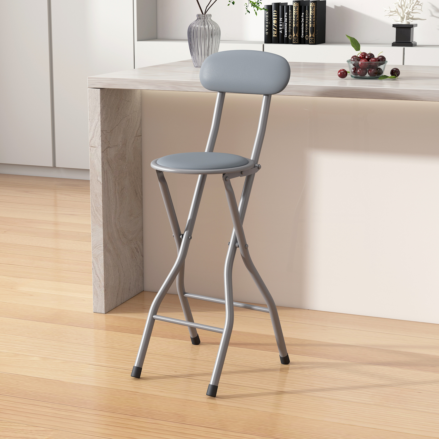 Mcc Direct Single Folding Breakfast Bar Stool Padded High Kitchen Dining Chair - Grey