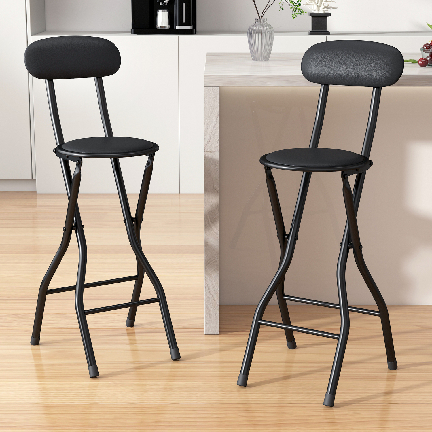 Mcc Direct Set Of 2 Folding Breakfast Bar Stools - Padded Kitchen Dining Chairs - Black