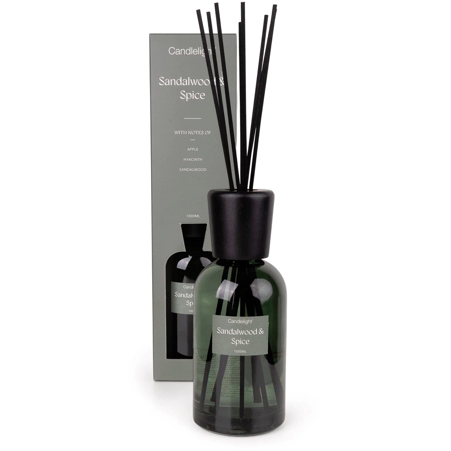 Candlelight Reed Diffuser 1000ml - Sandalwood & Spice in Bottle Green