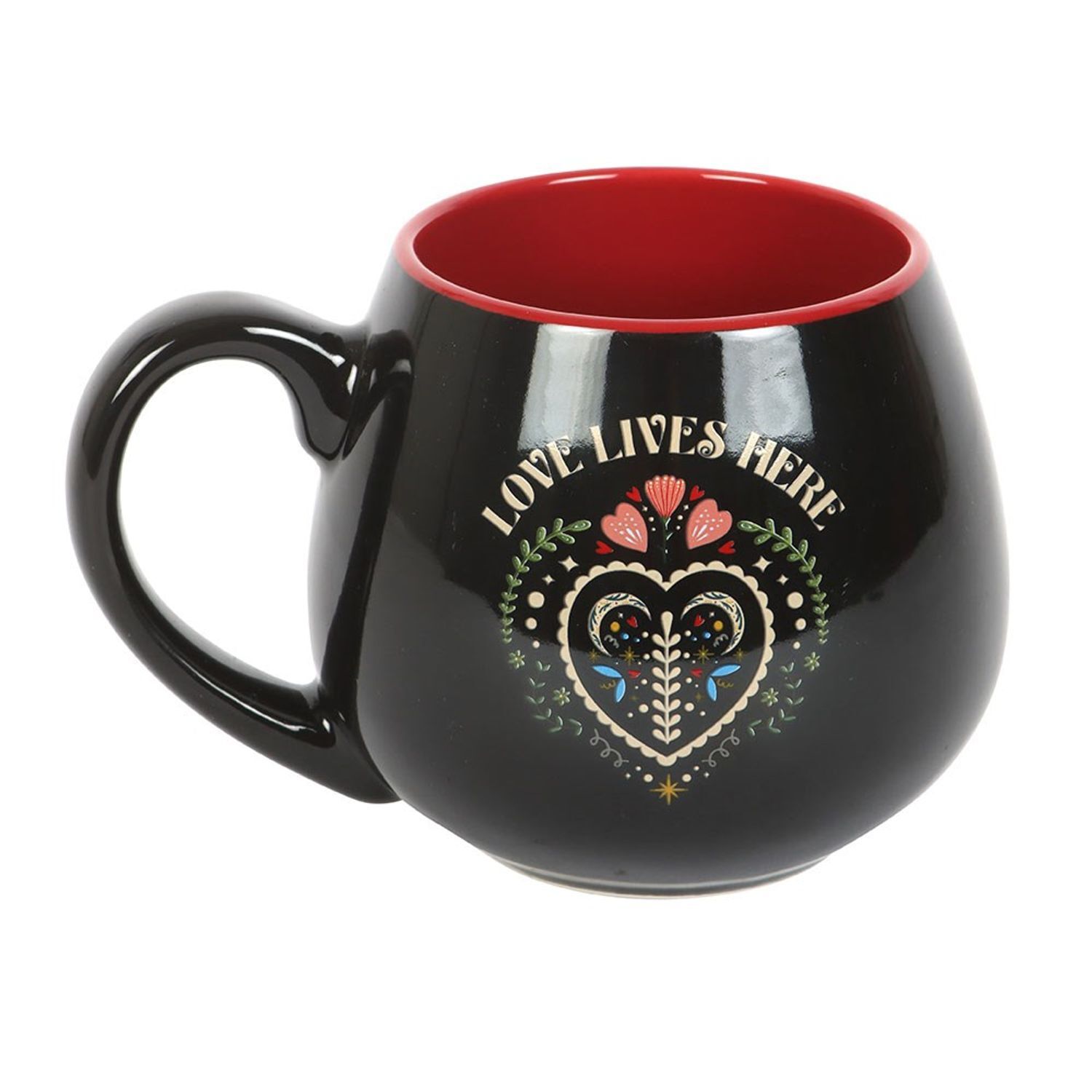 Something Different Love Lives Here Folk Heart 500Ml Mug - Black