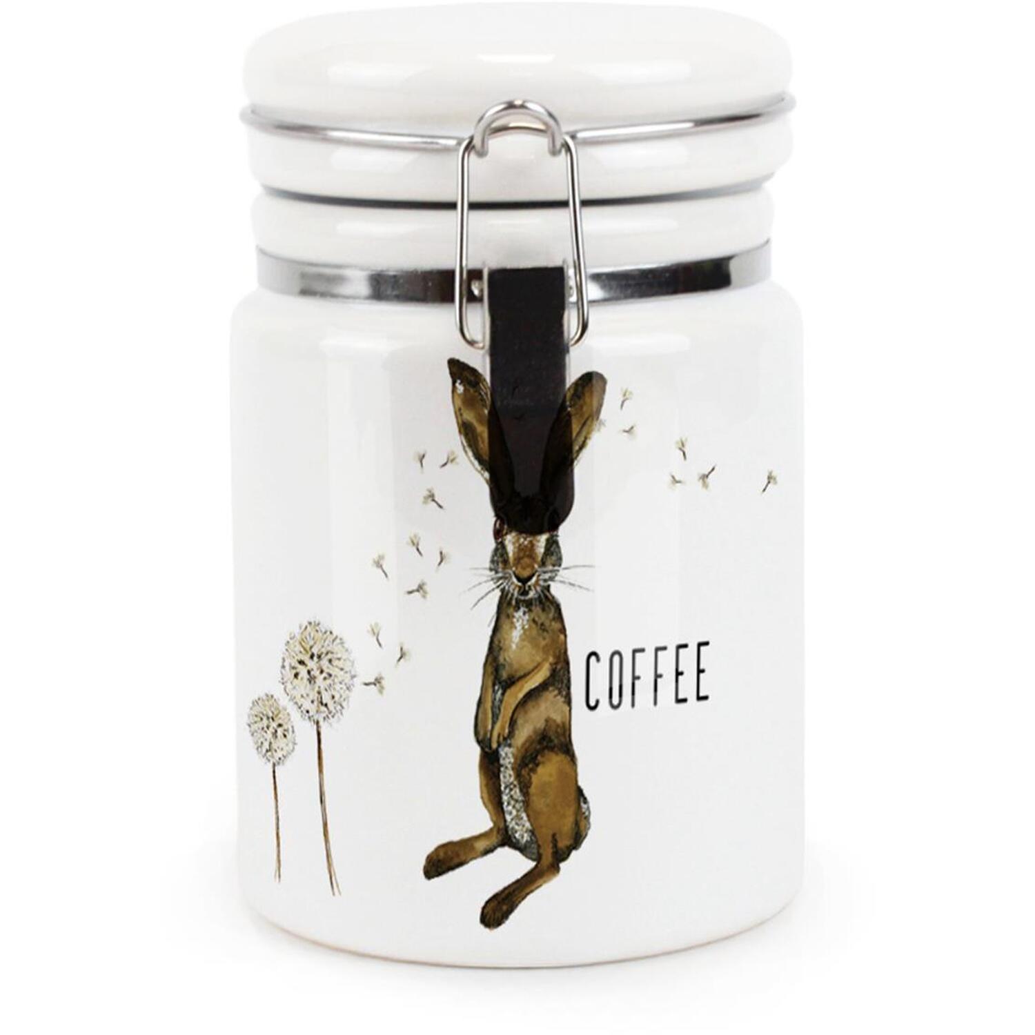 Ceramic Clip-Lid Hare & Dandelions Canister - Coffee Storage Container - Image 2