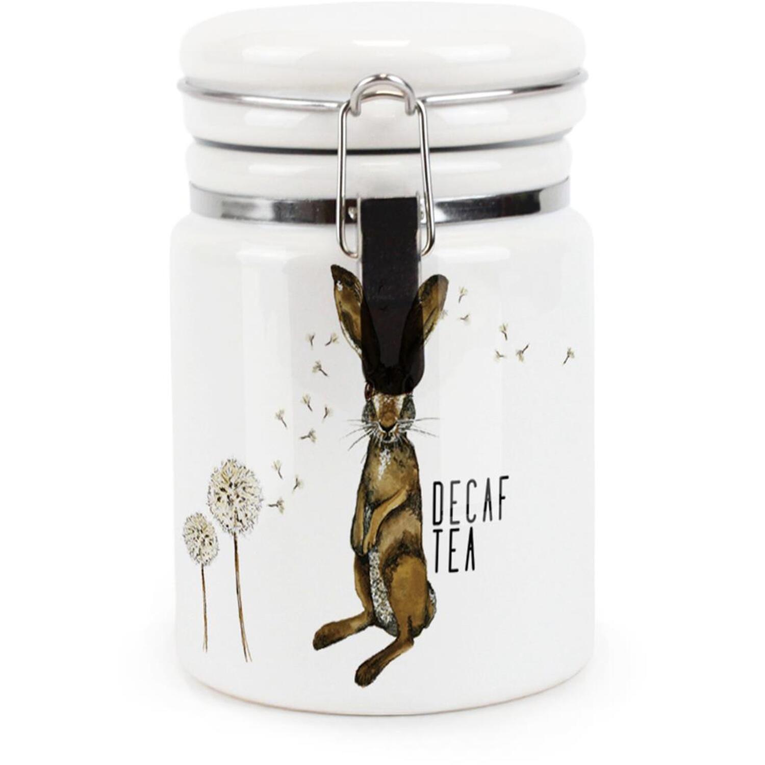 Ceramic Clip-Lid Hare & Dandelions Canister - Decaf Tea Storage Container - Image 2