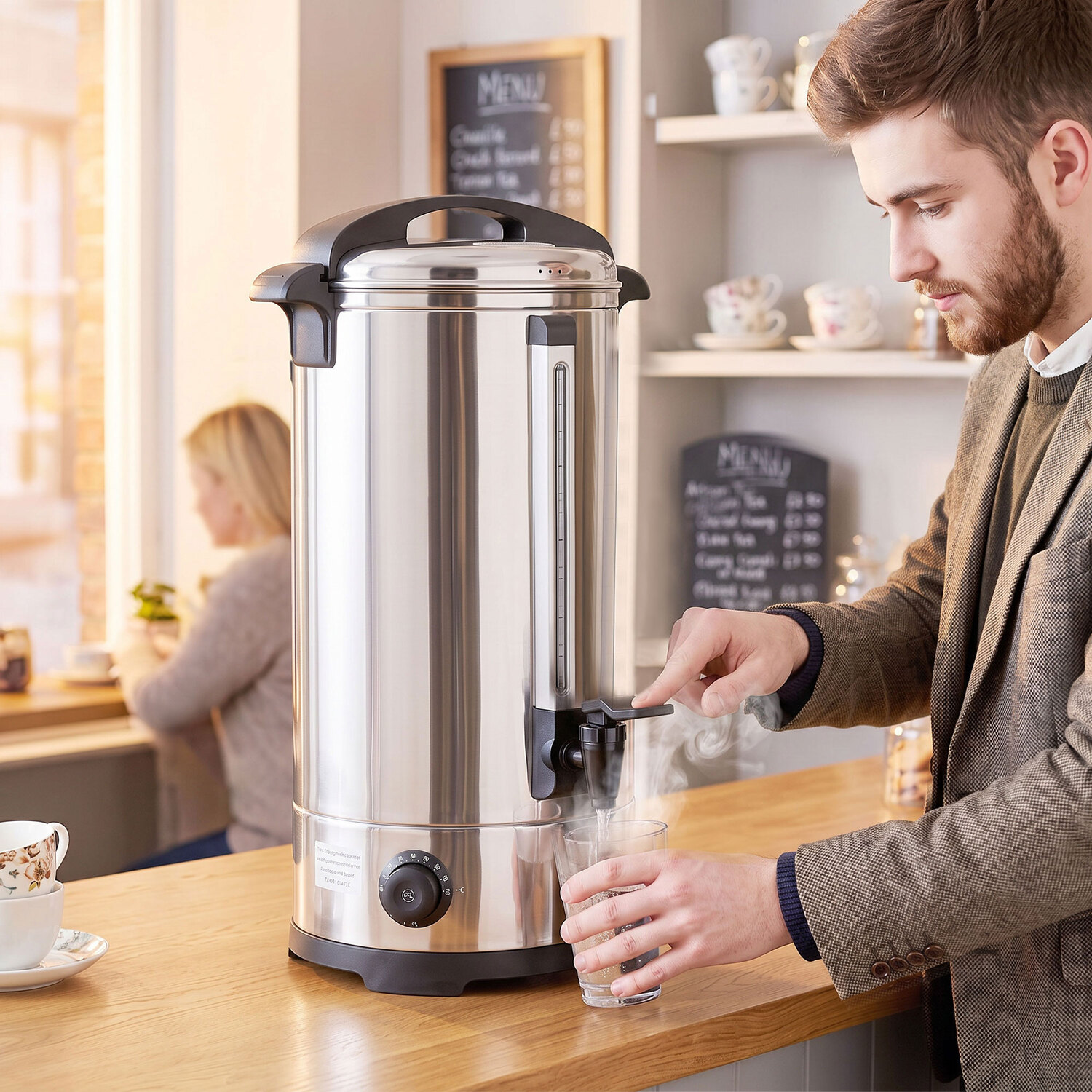 Homcom Silver Tone 24L Catering Urn, 2500W Stainless Steel Hot Water Boiler Dispenser With Thermostat, Keep Warm Function And Easy Pour Tap - Image 3