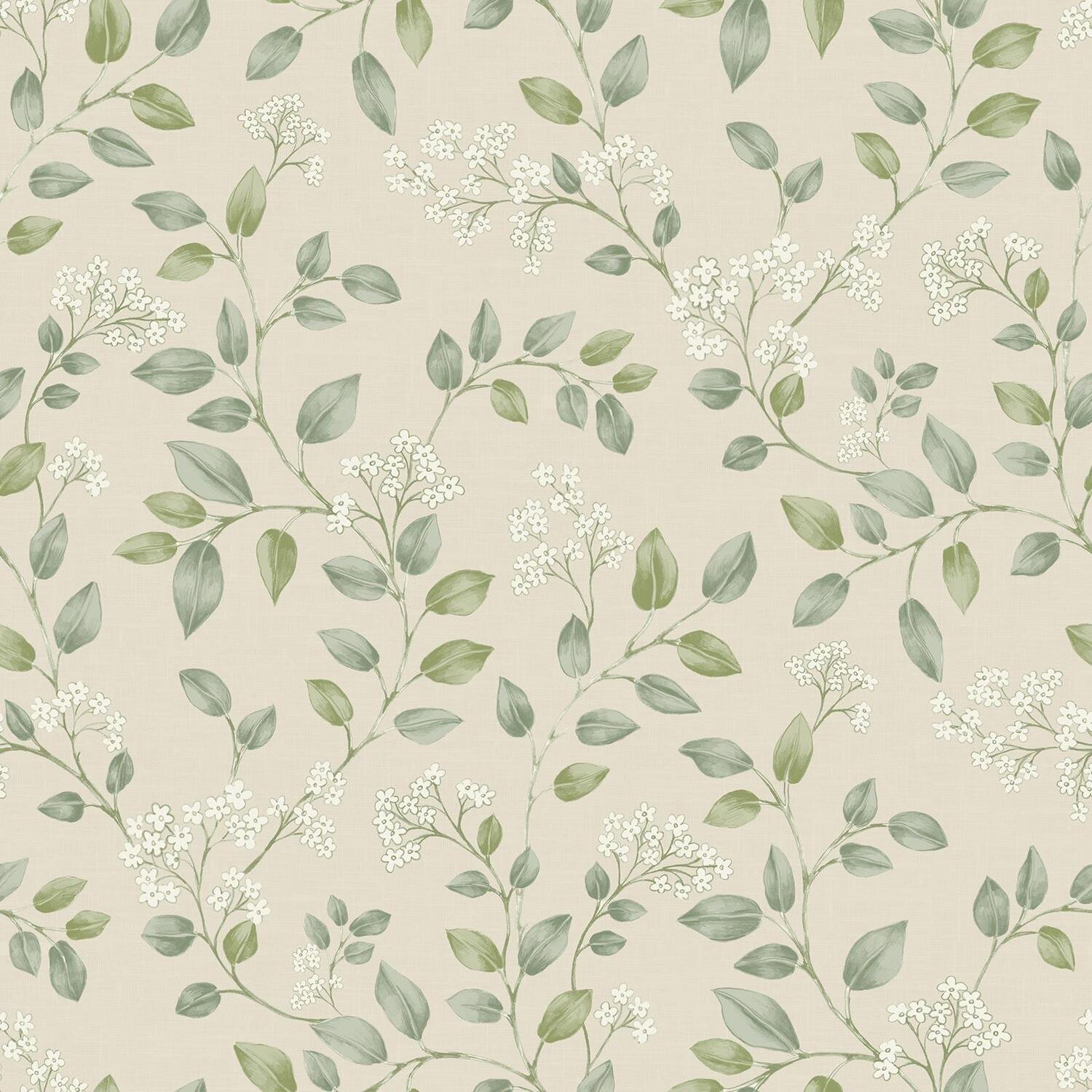 Neutral Green Leaf Wallpaper Floral Linen Pattern Smooth Finish Feature Hallway - Image 2