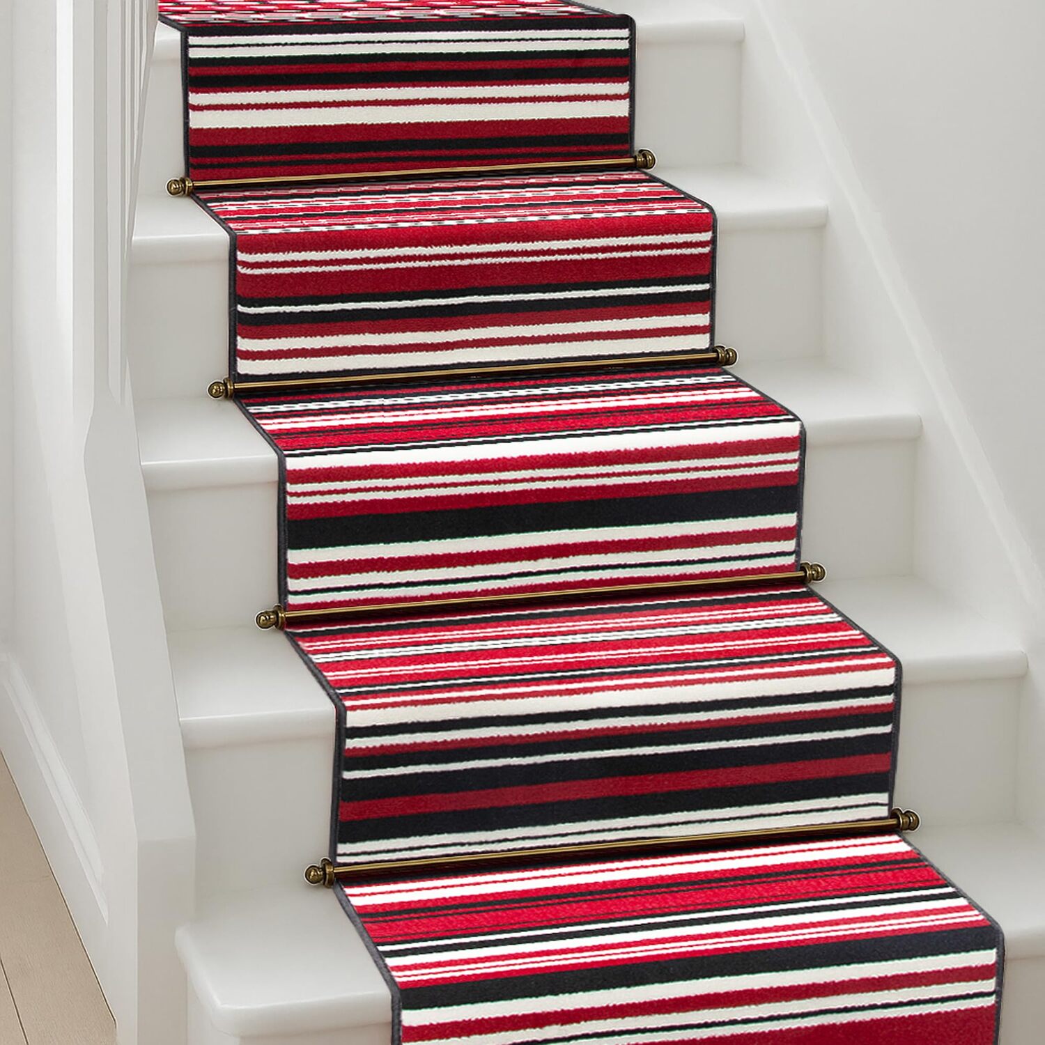 Bravich LTD Two Tone Striped Hallway Runner Rug Non Slip Low Pile in Red | Size: 60 cm x 240 cm