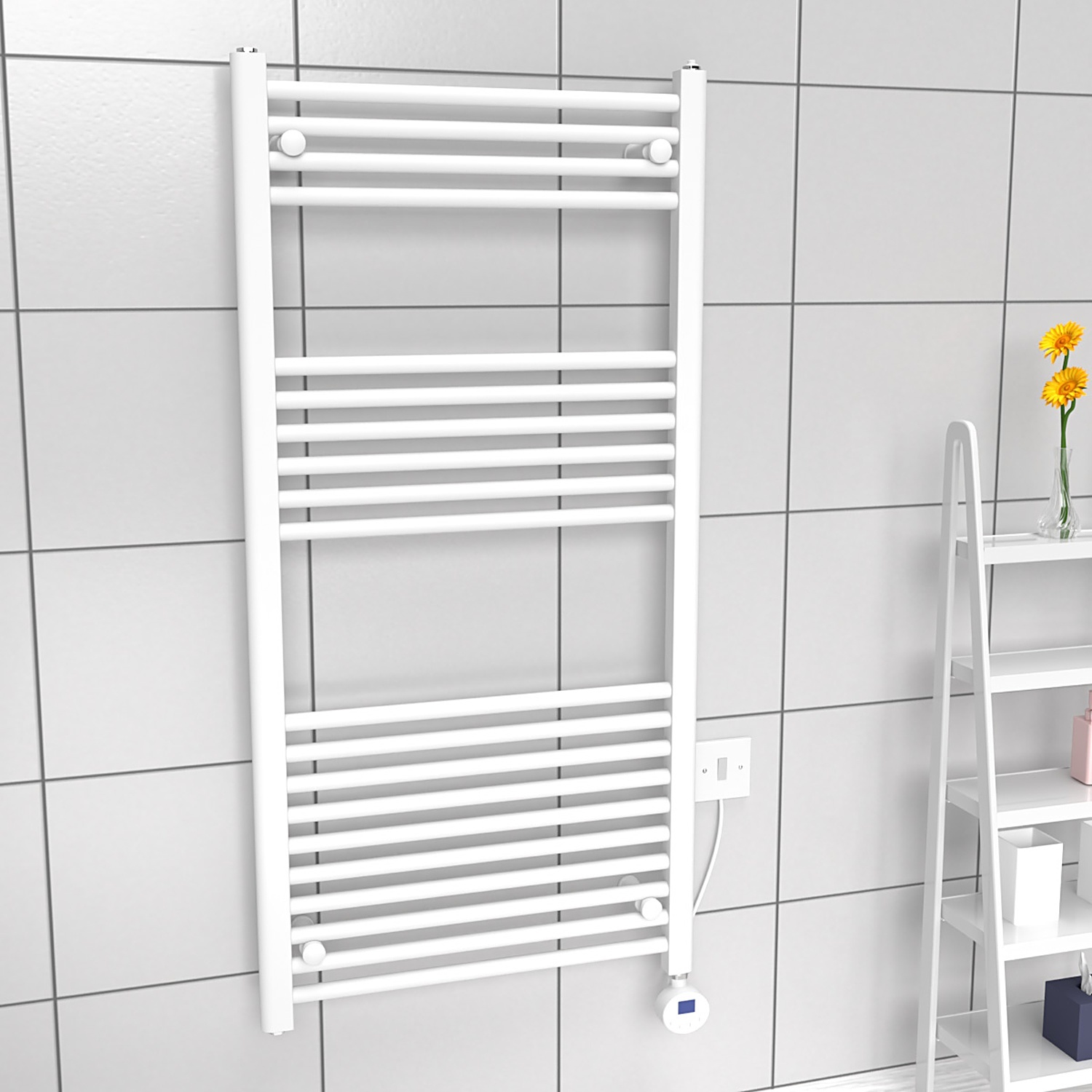 B&Q -  Electric White Ladder Towel Radiator 1200mm (H) X 600mm (W) - Image 2