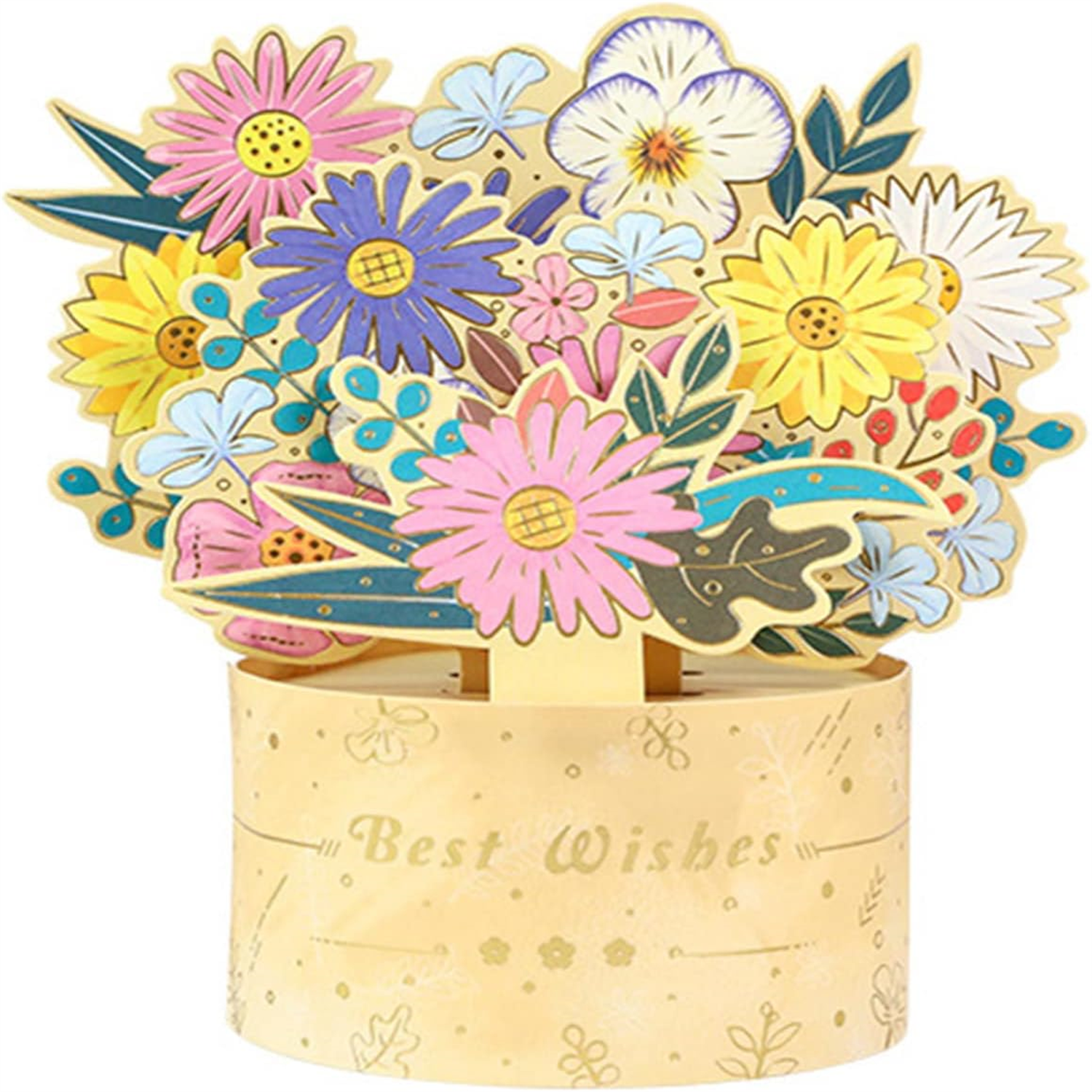 Brightfeel Floral Joy In A Golden Vase 3D Pop Up Greeting Card - White