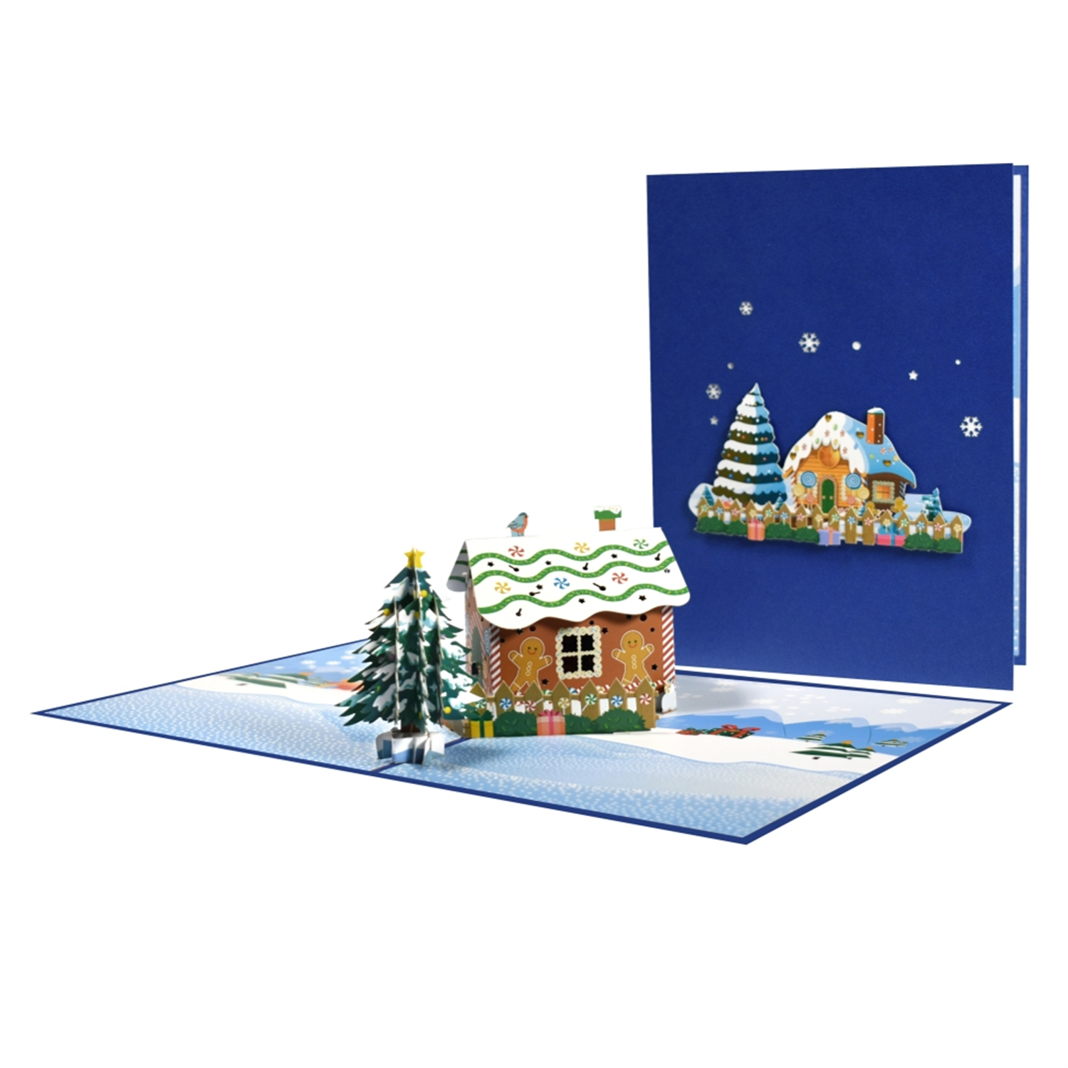 Brightfeel Gingerbread Houses With Snowy Scene 3D Pop Up Christmas Card - White