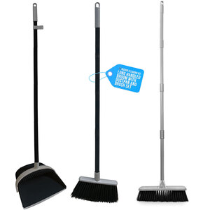 Indoor Soft Bristle Broom & Swivel Dustpan Set Long Handle Cleaning Kit