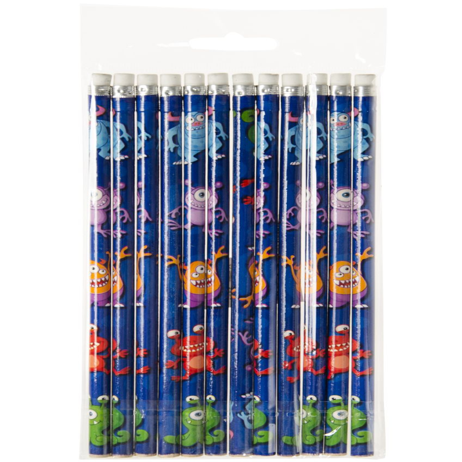Lg-Imports Pack Of 12 Monster Design Pencils With Eraser - White