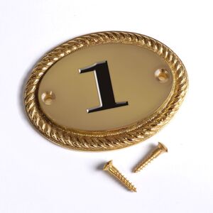 Small Engraved Brass Oval Door Number 1 Plaque