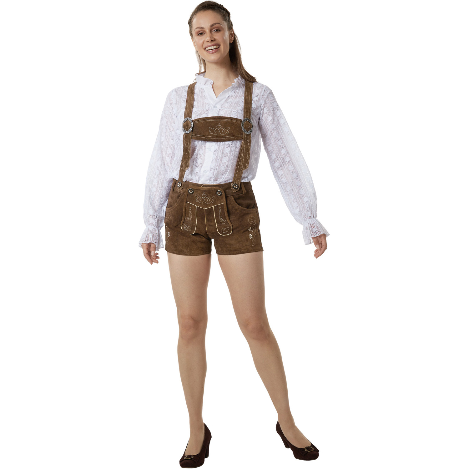 Tectake Dressforfun® Lederhosen Josie, Bavarian Embroidery And Matching Braces - Light Brown / 40