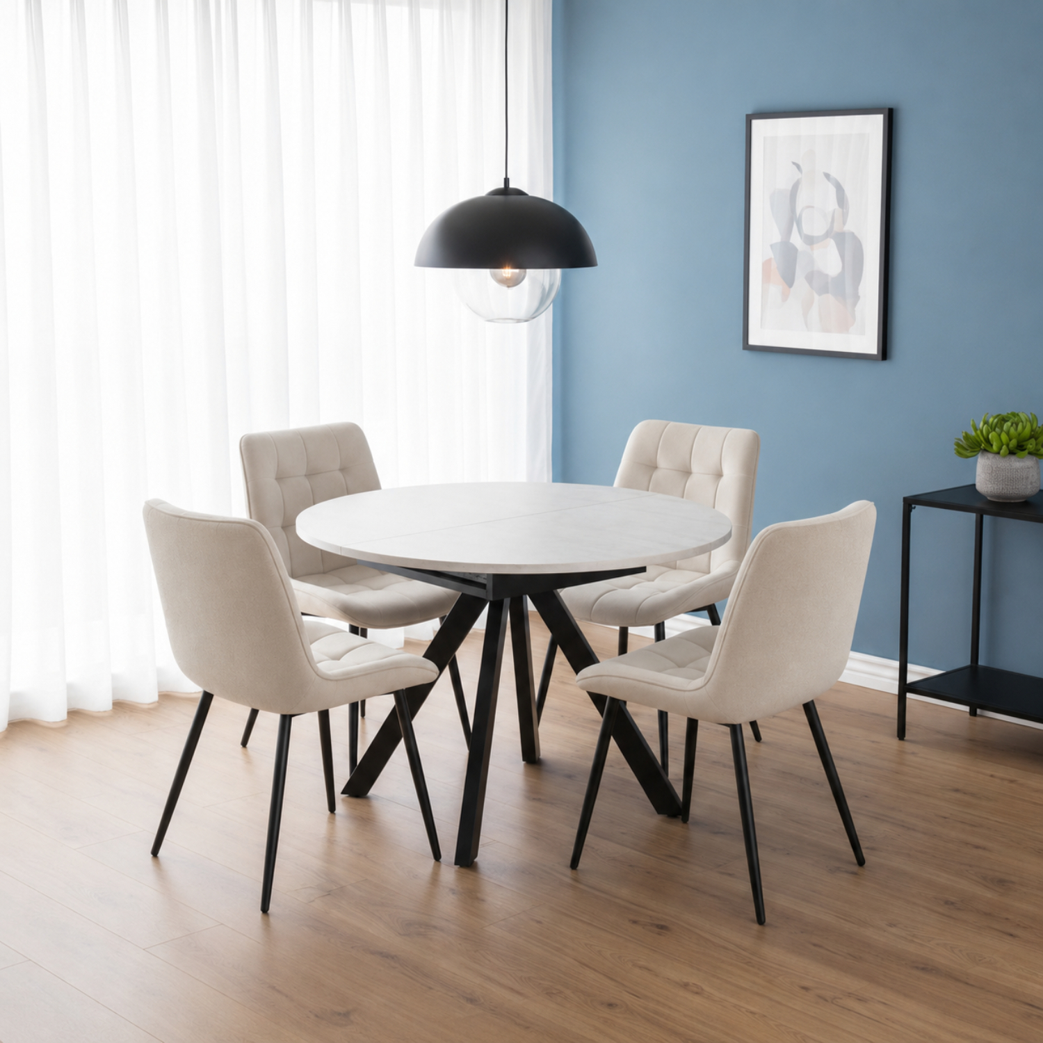 Outdoor Living Unisex Cream Harley Extendable Dining Table With Erica Chairs In Size 4 - Image 4