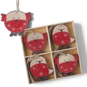 Wooden Robin Christmas Tree Decorations