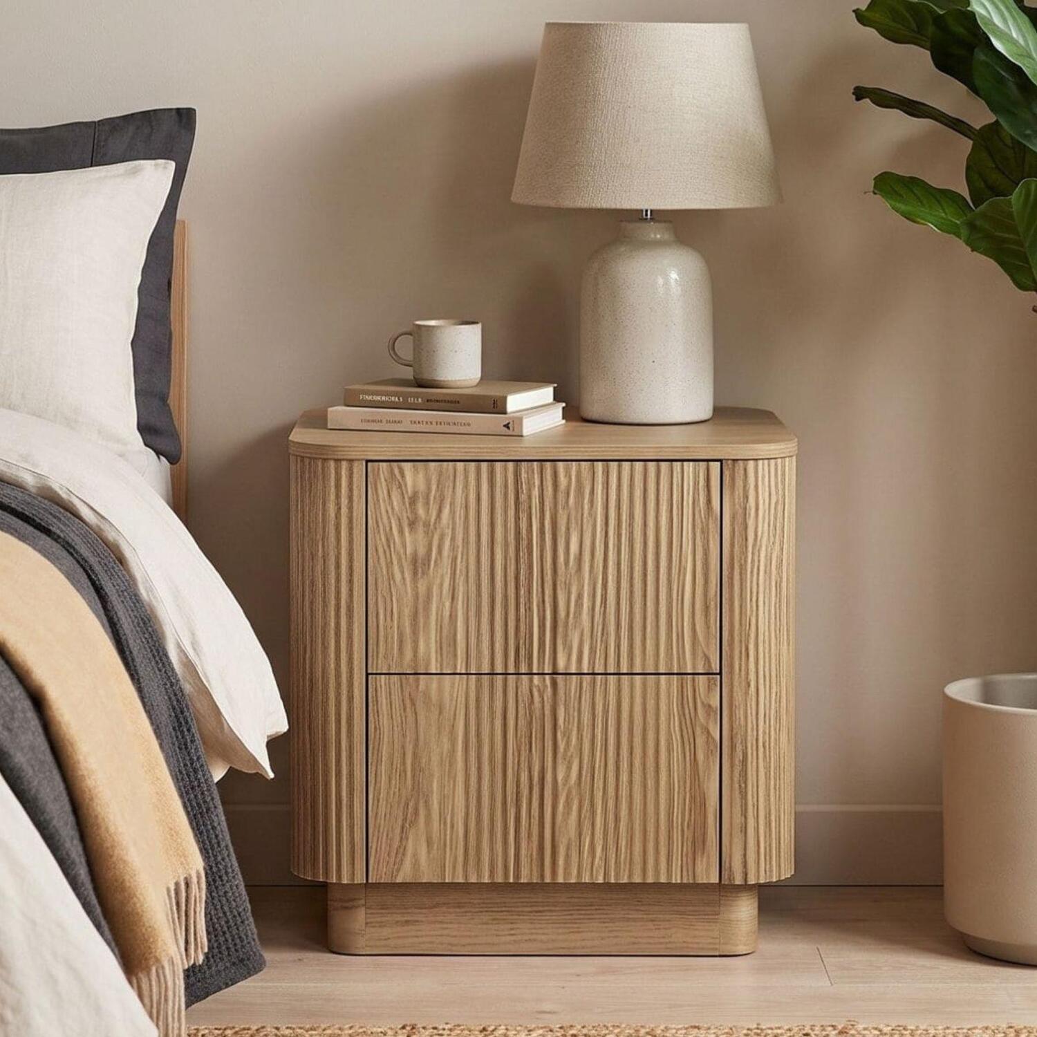 B&Q -  Winthorpe Wooden 2 Drawer Bedside Cabinet Nightstand Table OakOak - Image 3