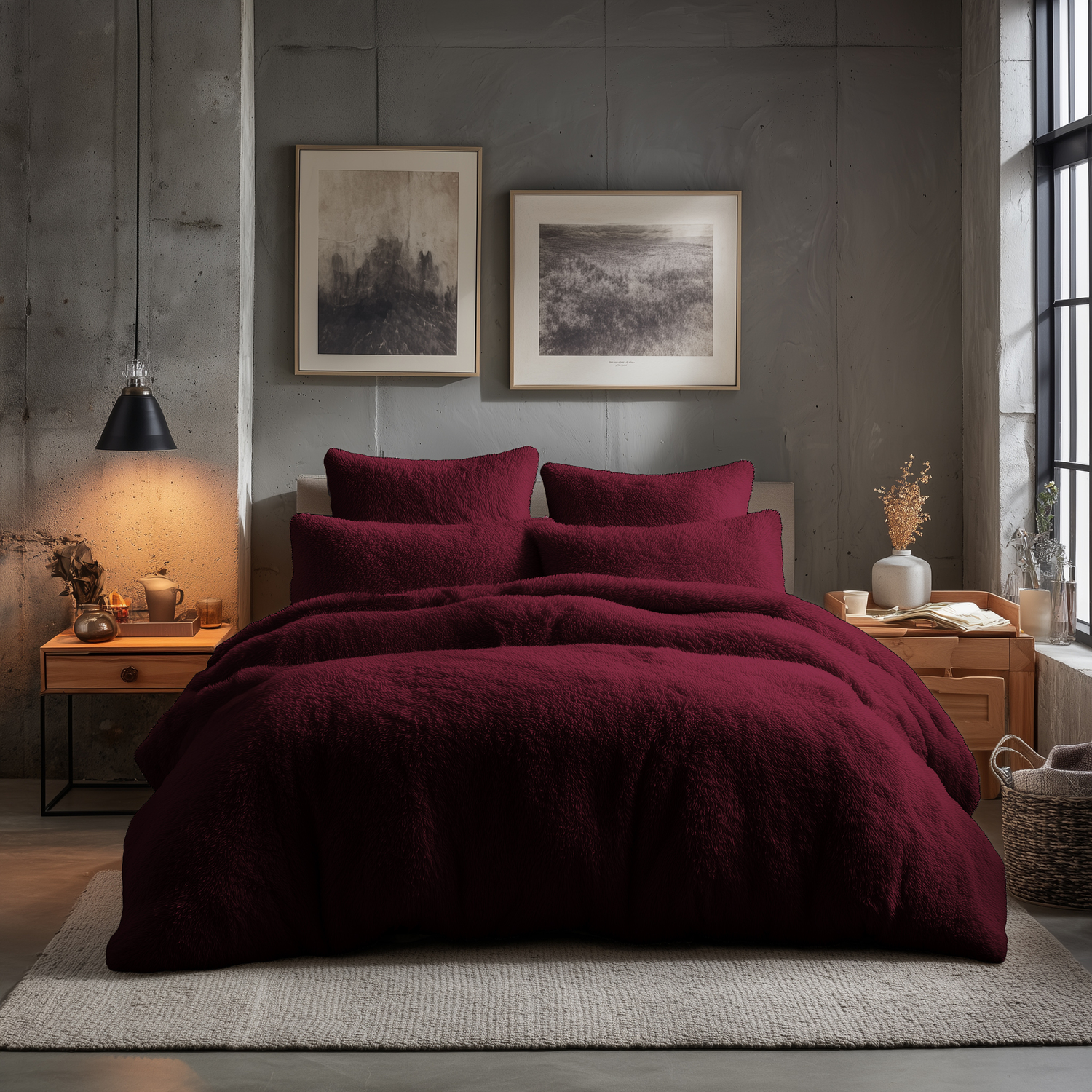 Snug City Teddy Bear Fleece Soft Cosy Duvet Cover + Pillow Case Set - Plum / Single