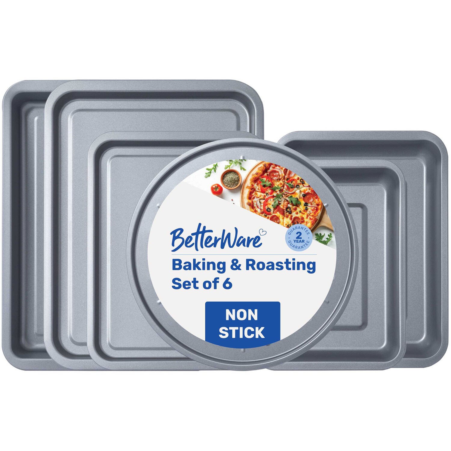 Betterware Essentials Non-Stick 6 Piece Baking & Roasting Set - Pewter/Pewter