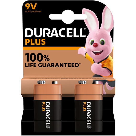 Duracell +100% Plus Power 9V Batteries, 2-Pack (S18718).