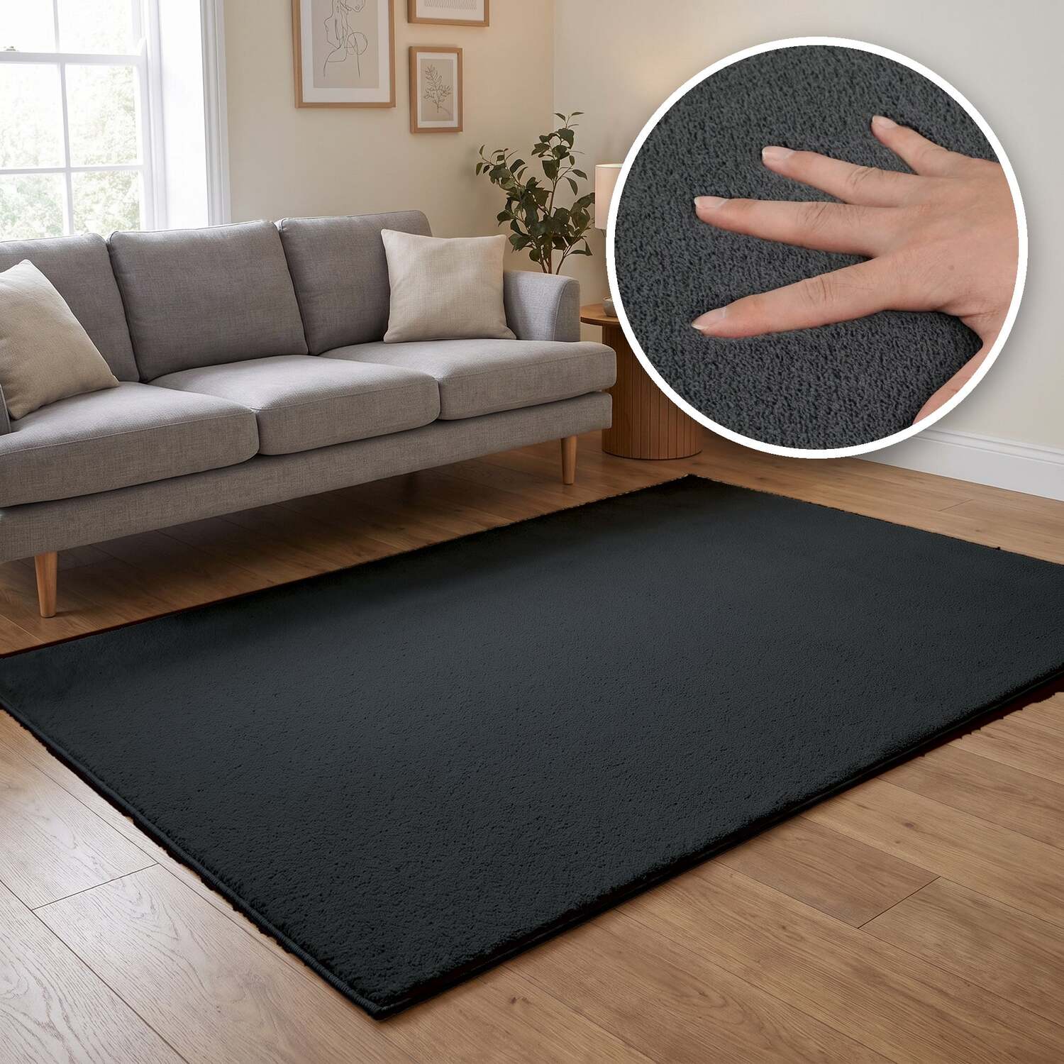 The Rugs Washmellow Machine Washable Soft Pile Area Rug With Non-Slip Backing - Dark Grey / 160Cm / 120Cm / 1.92Kg