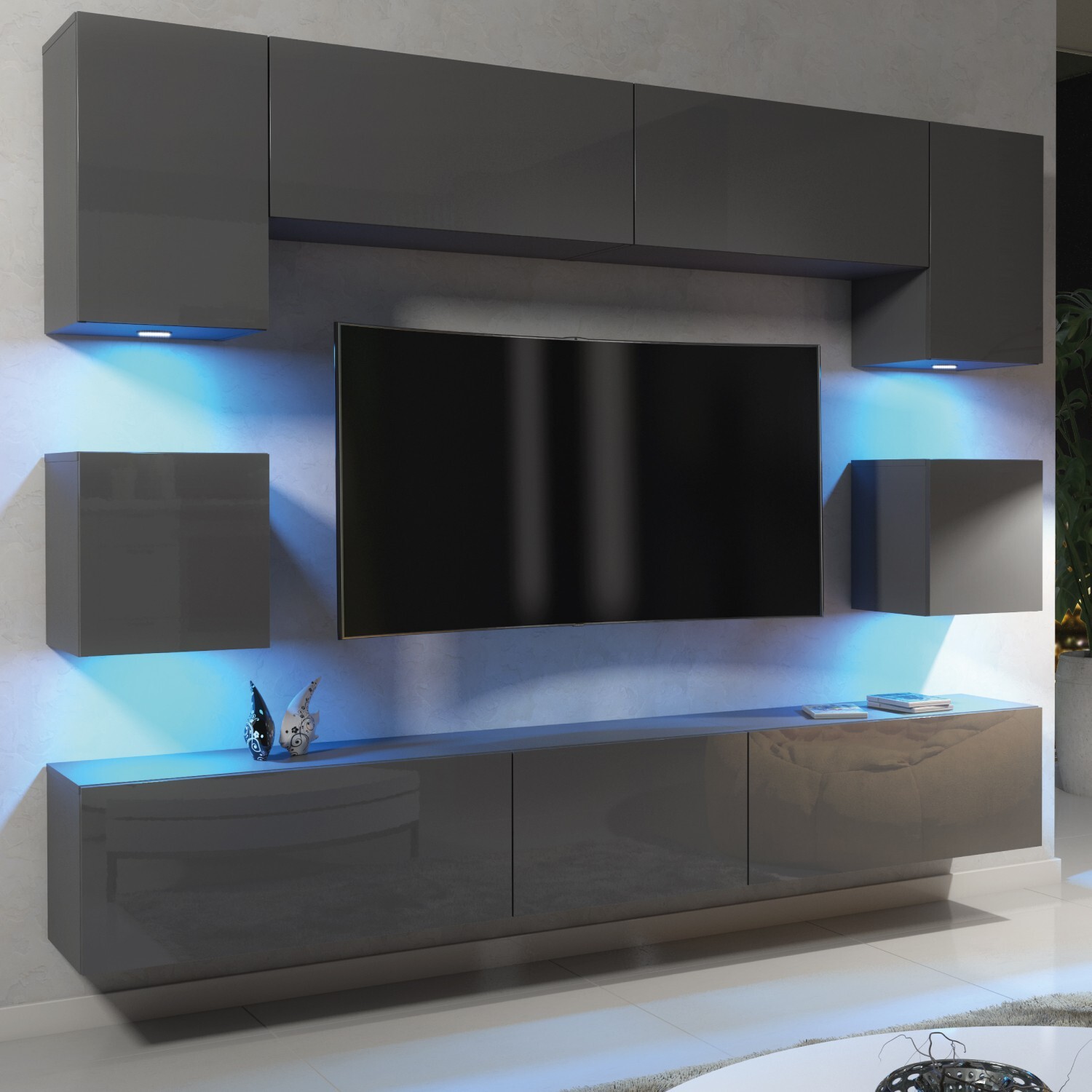 Mex Furniture Ltd Panorama Tv Unit A - Dark Grey With Gloss Doors