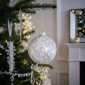 Silver Glitter Leaf Bauble