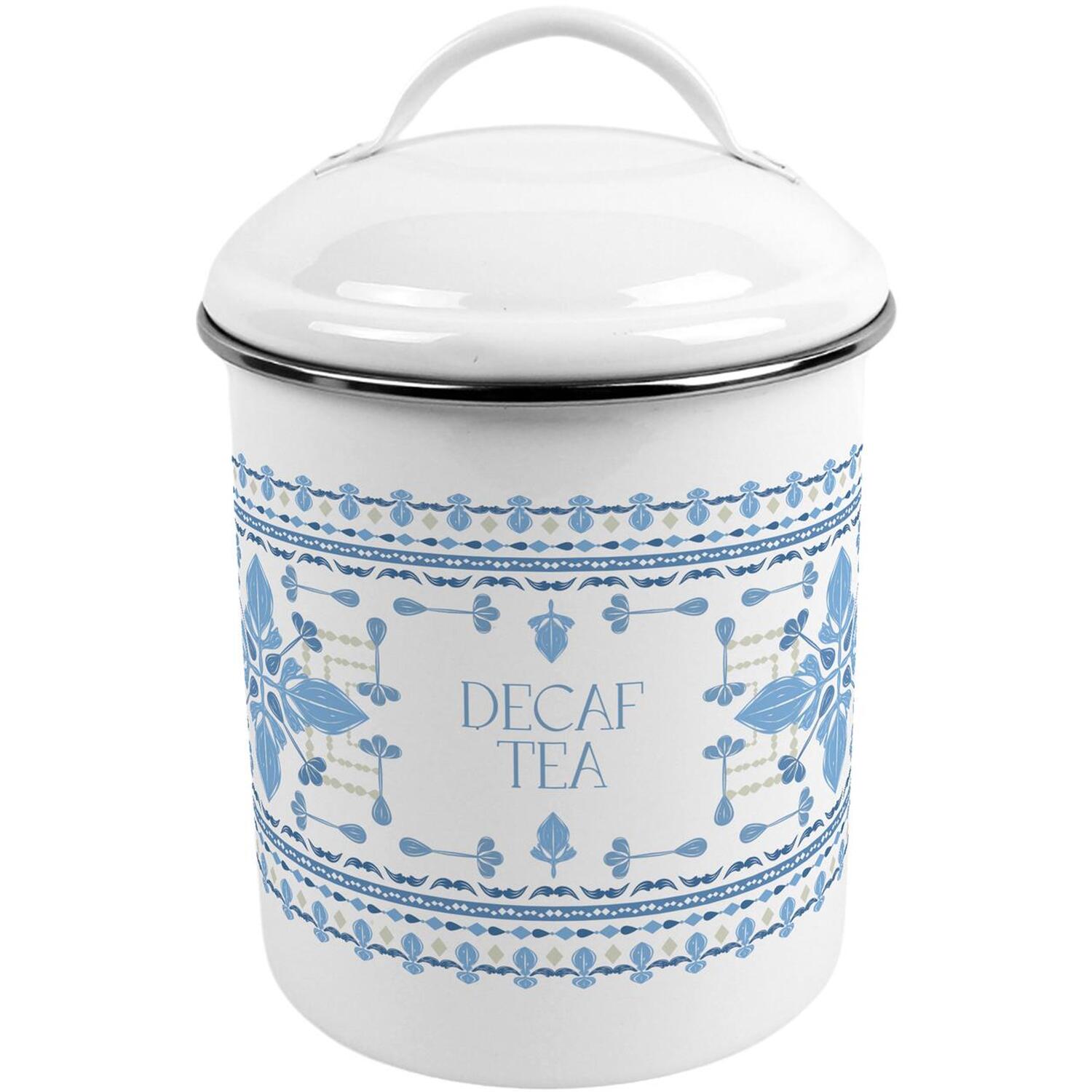 B&Q -  Folk Tile Decaf Tea CanisterMetal Kitchen Storage Container - Image 3