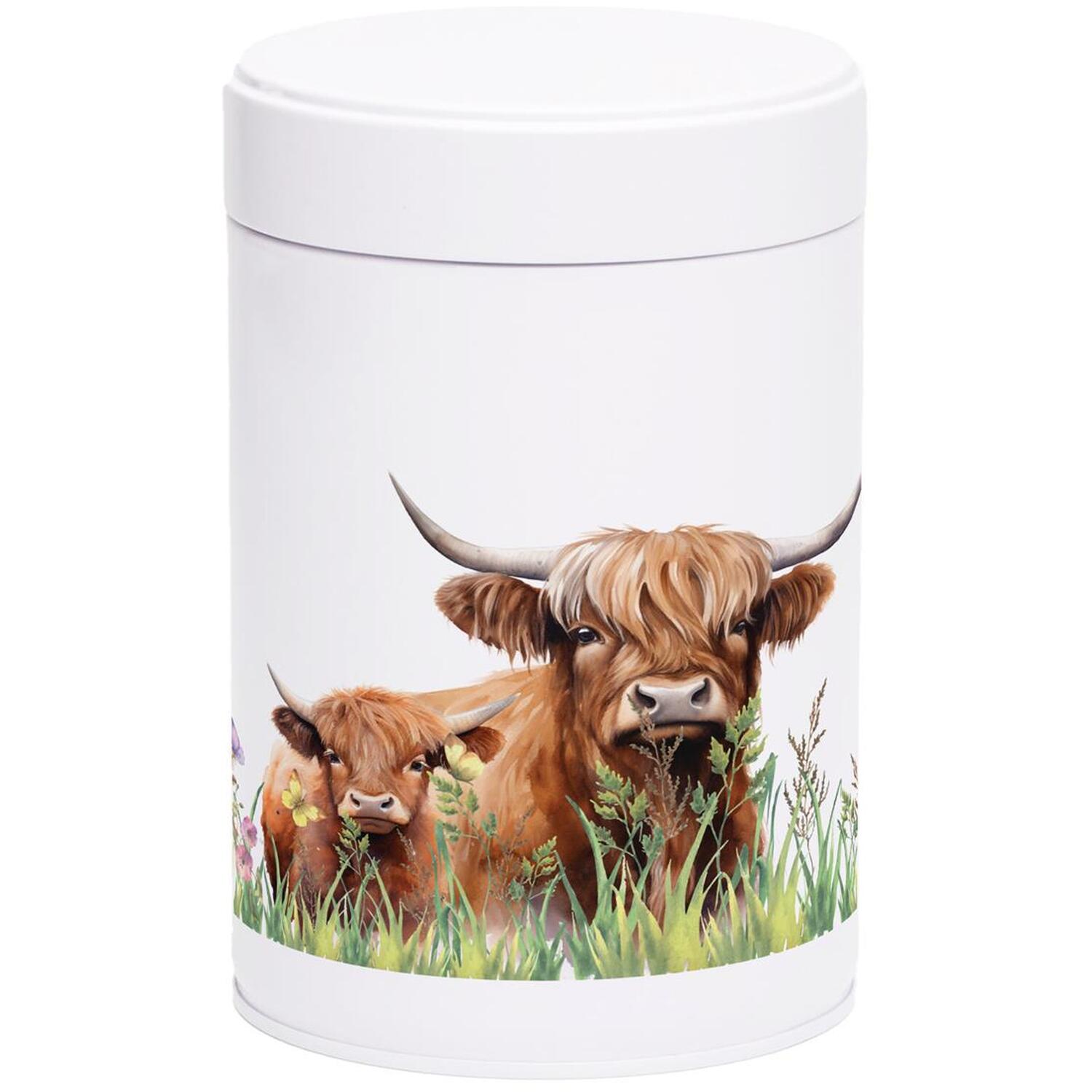 B&Q - Highland Cow & Calf Storage CanisterCountryside Farm Animals Home GiftsWhite Screw Top Lid Kitchen Storage Container 750Ml - Image 3