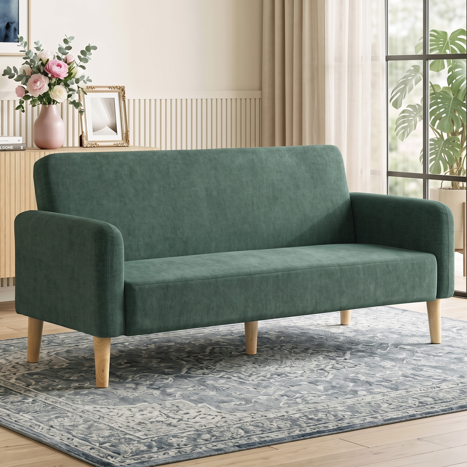 Homcom Unisex Dark Green Sofa, Velvet Couch With Plush Backrest, Size 2 Seater - Image 2