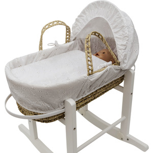 Broderie Anglaise White Dolls Moses Basket and Stand