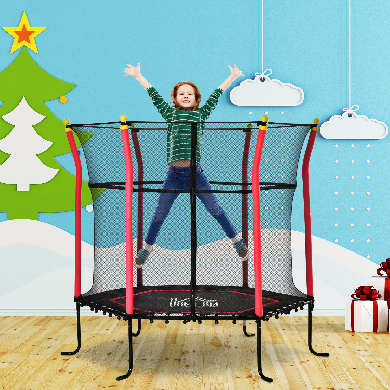 Image of 5.3FT Kids Trampoline Mini Indoor Outdoor Bouncer Jumper - Red