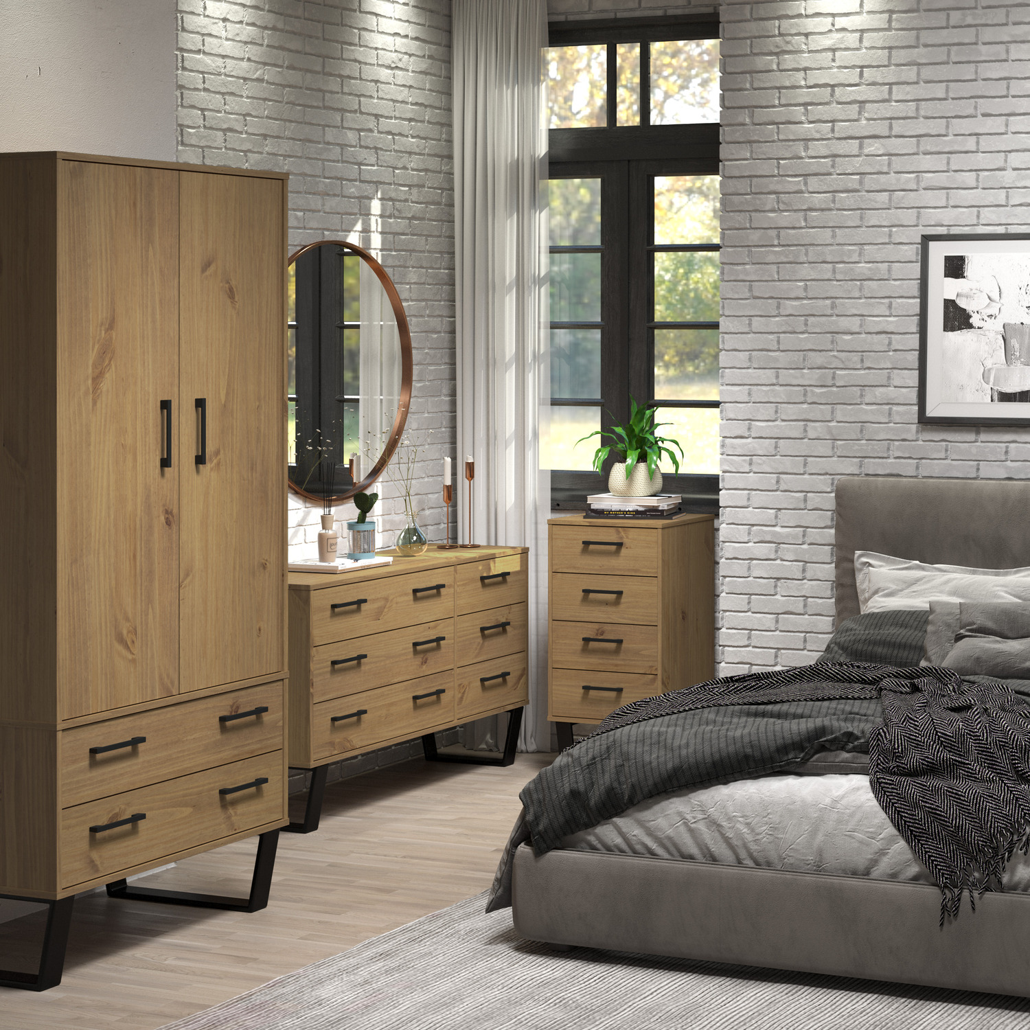 Texas 2 Door 2 Drawer Wardrobe  - Antique wax pine