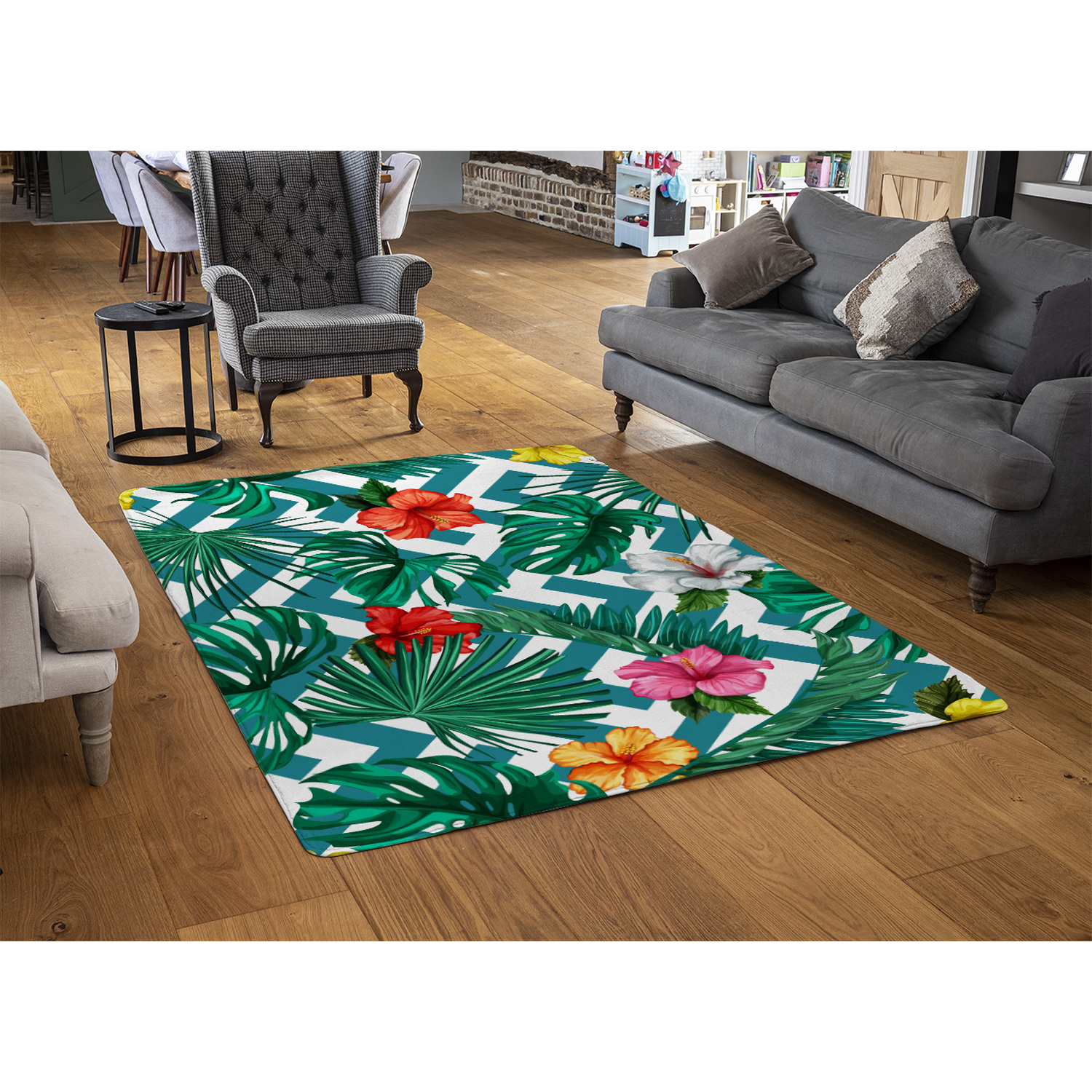 Tropical Leaves  Geometrics Rug - Green / 150cm thumbnail