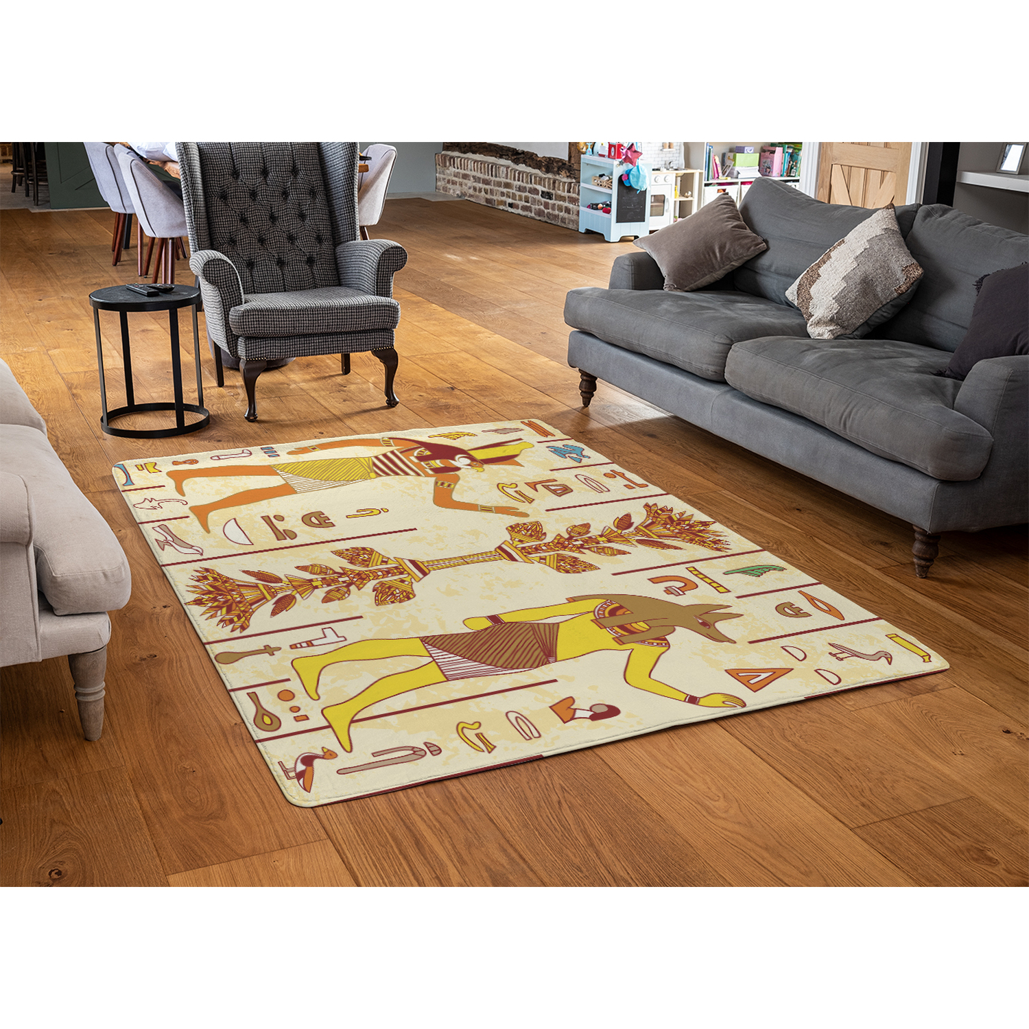 Egyptian Gods  Ancient Egyptian Hieroglyphs Rug - Yellow / 150cm thumbnail