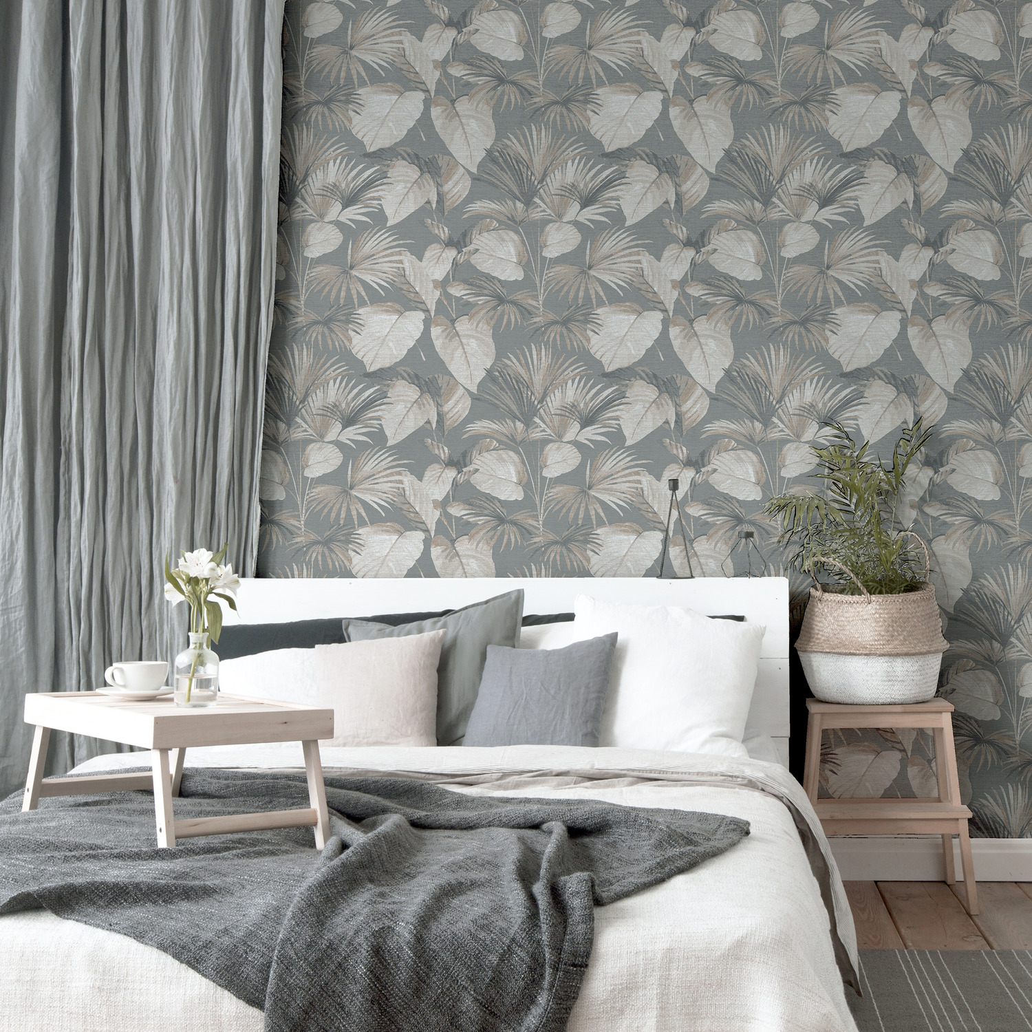 Arthouse Palm Grove Natural Wallpaper - Grey