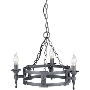 Saxon Chandelier 3 Light Black, Silver Finish, E14