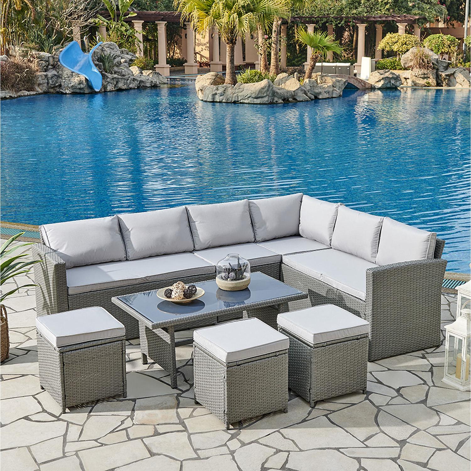 GRS - Sola Rattan Corner Sofa Set Coffee Table - Grey thumbnail