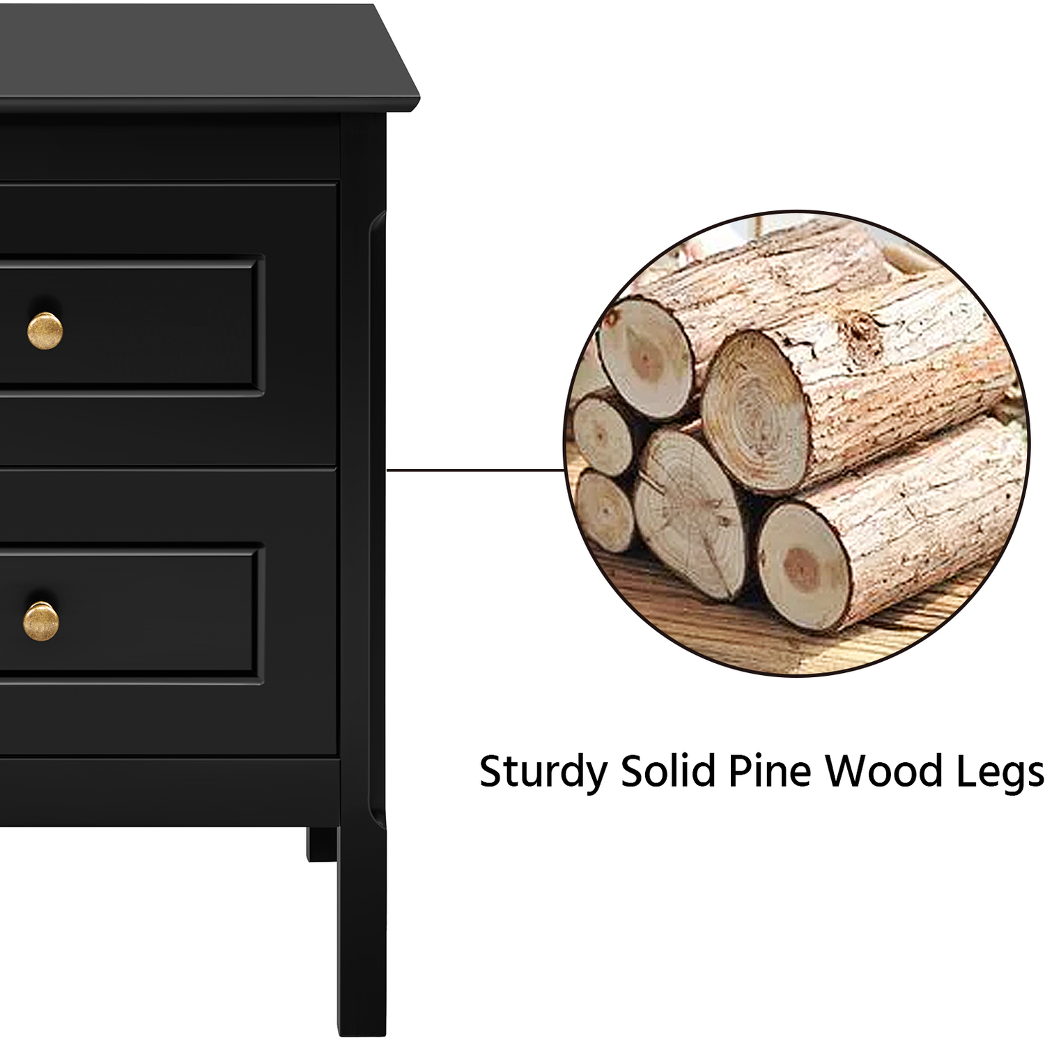 2-drawer Bedside Table - Black