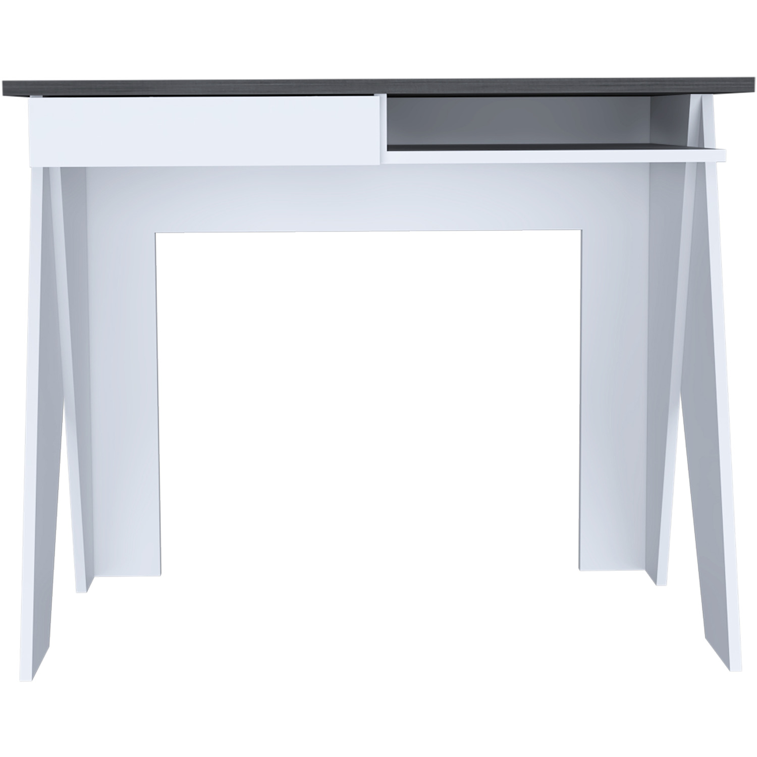 Dallas Home Office Desk With Drawer And Chair Set Dl106 And Lfch28-bk - White Carbon Grey