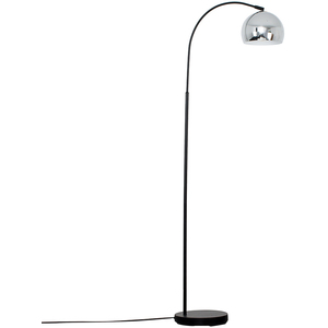 Curva Black Floor Lamp With Polished Chrome Metal Dome Shade