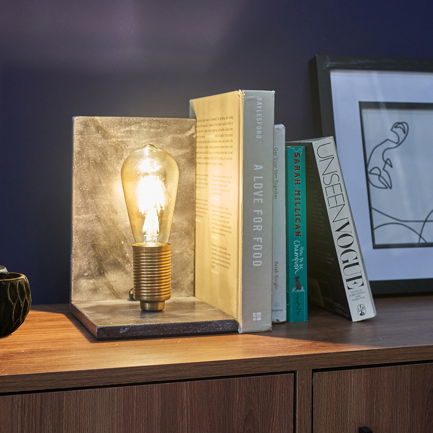 Idris Marble And Brass Book End Table Lamp - Grey