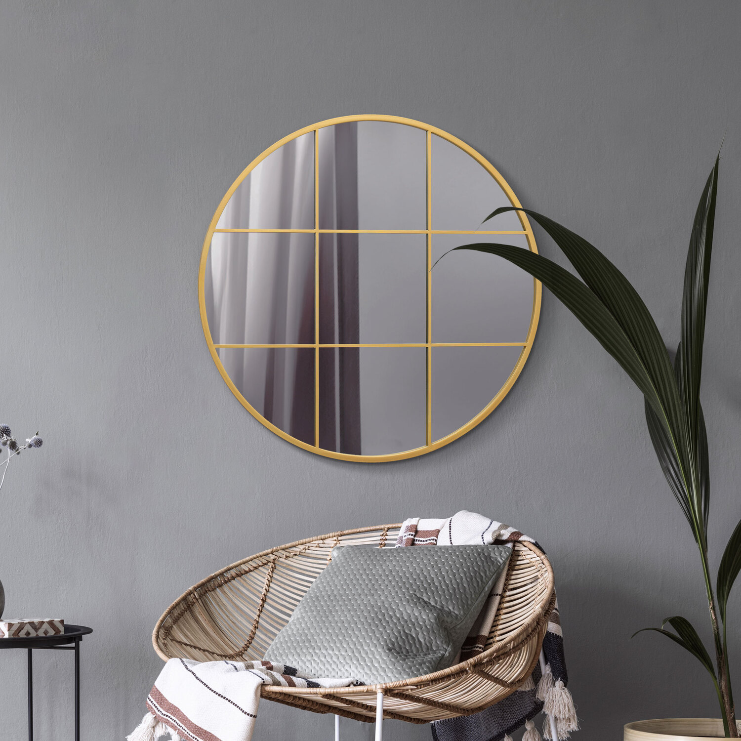 MirrorOutlet - Circulus Metal Framed Round Circular Window Wall Mirror - Gold / 80cm thumbnail