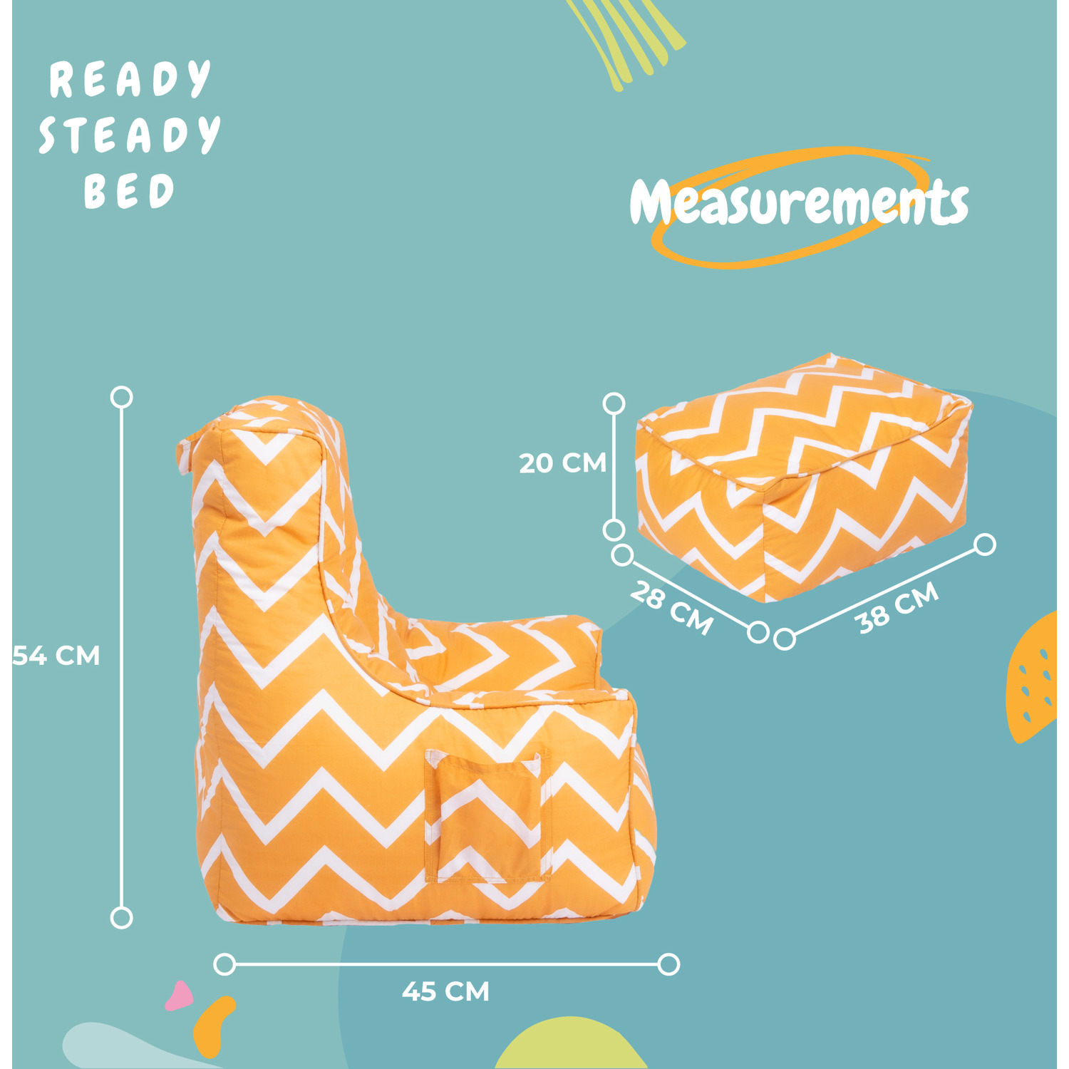 Kids Bean Bag Armchair With Footstool Printed Beanbag Chair Pouf - Zigzag Zigzag